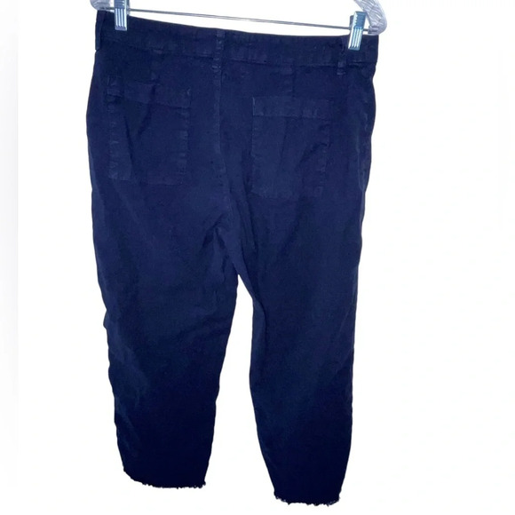 Frank and Eileen Kinsale Cotton Pants Straight Leg Crop Navy Size 10 Raw Hem - Picture 2 of 7
